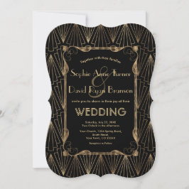 Invitación Glam Old Hollywood Gold Black Great Gatsby Boda