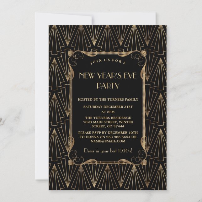 Invitación Glam Old Hollywood Great Gatsby New Year Fiesta (Anverso)