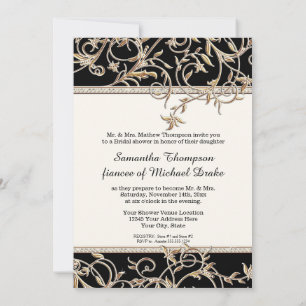 Invitación Glam Old Hollywood Regency Black Bridal Shower
