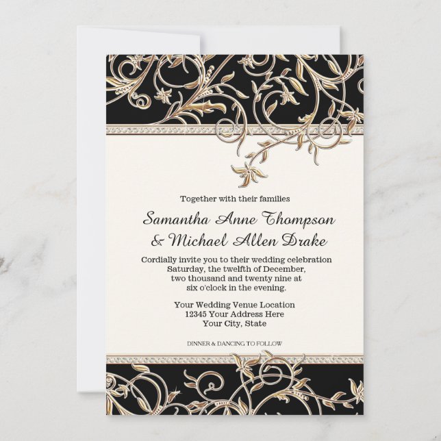 Invitación Glam Old Hollywood Regency Black Tie Formal Event (Reverso)