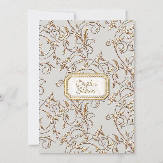 Invitación Glam Old Hollywood Regency Gray Couples Shower (Anverso)