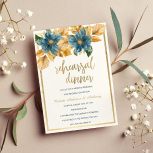 Invitación Glam oro azul marino azul verde floral Ensayo Cena