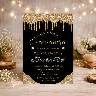 Invitación Glam Oro Brillo Goteante Quinceañera