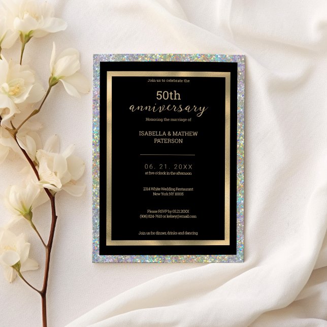 Invitación Glam oro negro plata 50 aniversario Boda (Glam black gold silver 50th Wedding Anniversary )