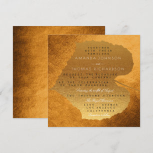 Invitación Glam Otoño Caída Cobre Dorado deja Relieve metaliz