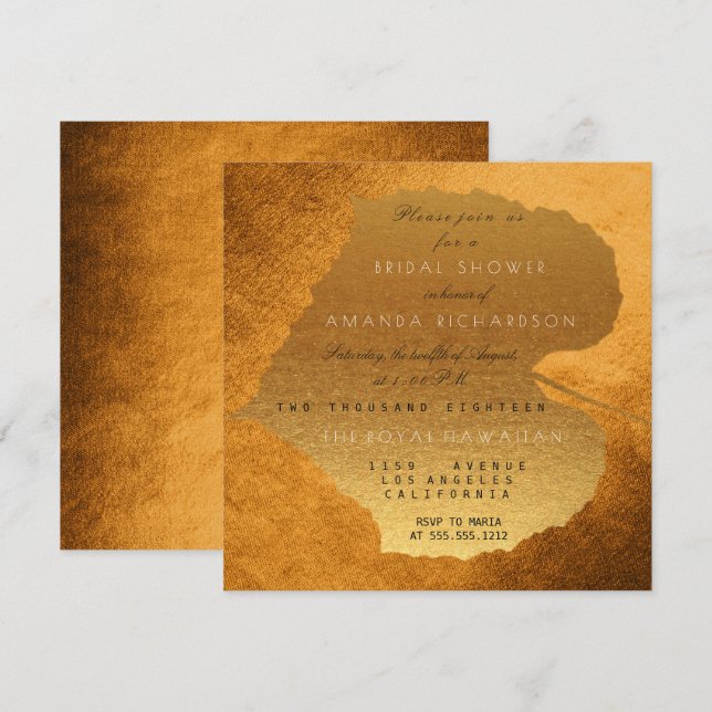 Invitación Glam Otoño Otoño Golden Leaves Bridal Shower (Anverso / Reverso)