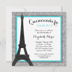 Invitación Glam Paris Faux Silver Purpurina Quinceanera