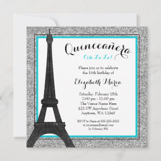 Invitación Glam Paris Faux Silver Purpurina Quinceanera