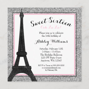 Invitación Glam Paris Purpurina Faux Dulce 16 cumpleaños