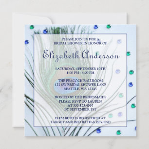 Invitación Glam Peacock Feather Blue Bridal Shower
