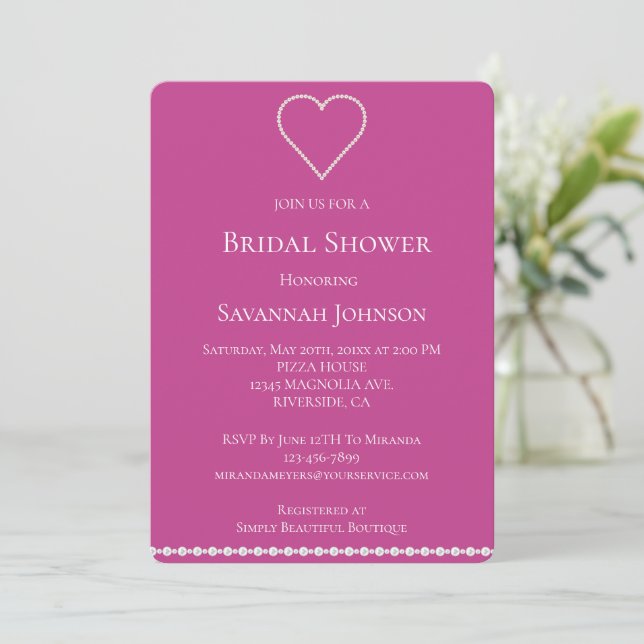 Invitación Glam Pearls Jewel Pink Bridal Shower (Anverso de pie)