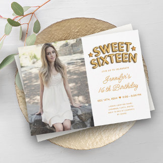 Invitación Glam Photo Gold Globos blancos dulces 16