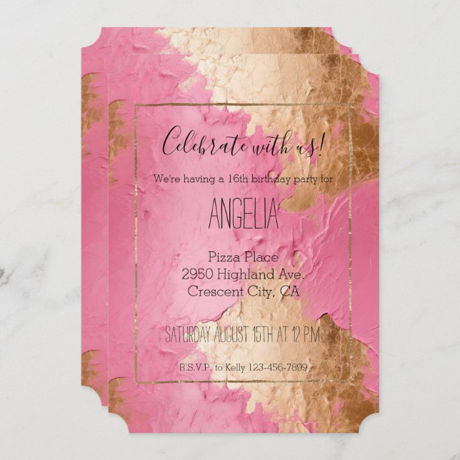 Invitación Glam Pink and Gold (Anverso / Reverso)