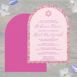Invitación Glam Pink Arch Tradicional Elegante Bat Mitzvah