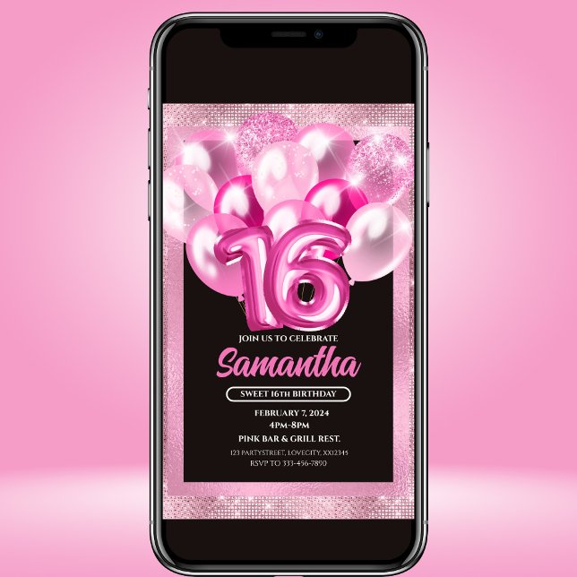 Invitación Glam Pink Balloons Sweet 16 Birthday Invitation (Subido por el creador)