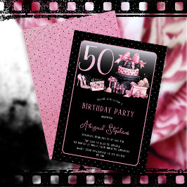 Invitación Glam Pink Black Fashion Fiesta de cumpleaños númer