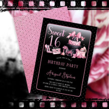 Glam Pink Black Fashion Sweet 16 cumpleaños fiesta