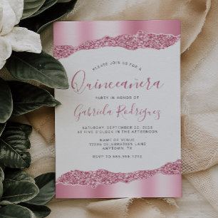 Invitación Glam Pink Foil Glitter Quinceañera