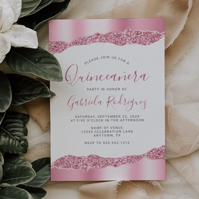 Invitación Glam Pink Foil Glitter Quinceañera (Subido por el creador)