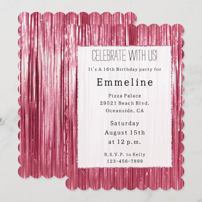 Invitación Glam Pink Glitzy Sparkle Stripes (Anverso / Reverso)