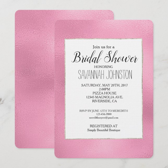 Invitación Glam Pink Ombre Bridal (Anverso / Reverso)