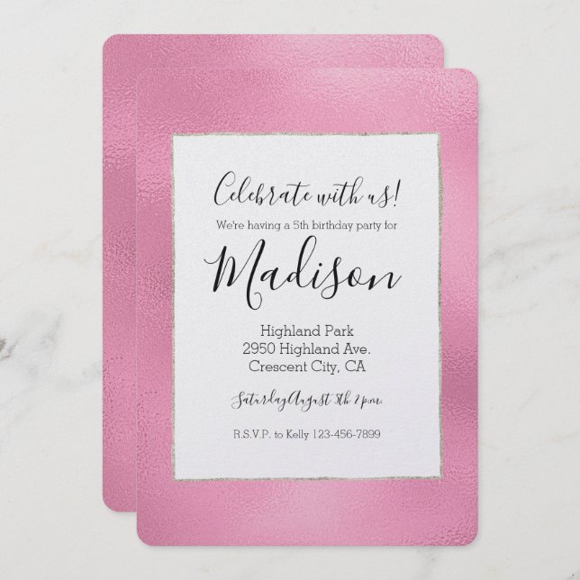 Invitación Glam Pink Ombre Cumpleaños (Anverso / Reverso)