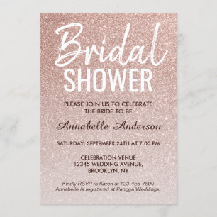 Invitación Glam Pink Rose Gold Purpurina Sparkle Bridal Showe