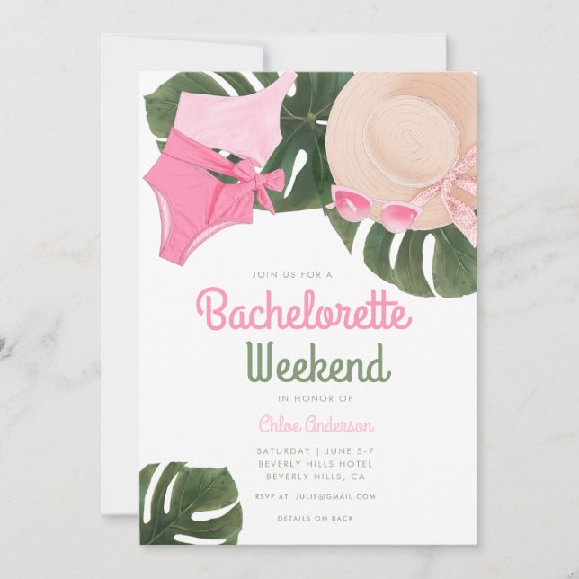 Invitación Glam Pink Summertime | Bachelorette Weekend (Anverso)