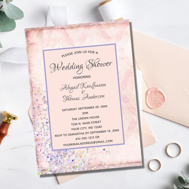 Invitación Glam Pink White Purple Sparkles Wedding Ducha (Subido por el creador)