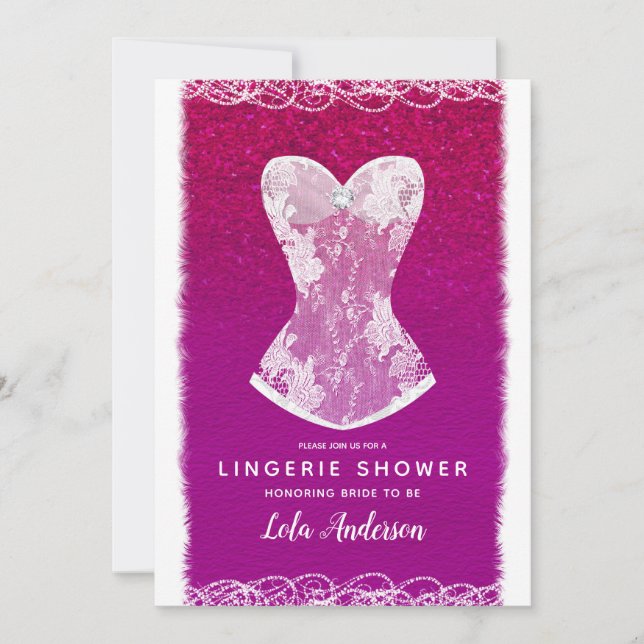 Invitación Glam Pink & White Trendy Lingerie Shower Fiesta (Anverso)
