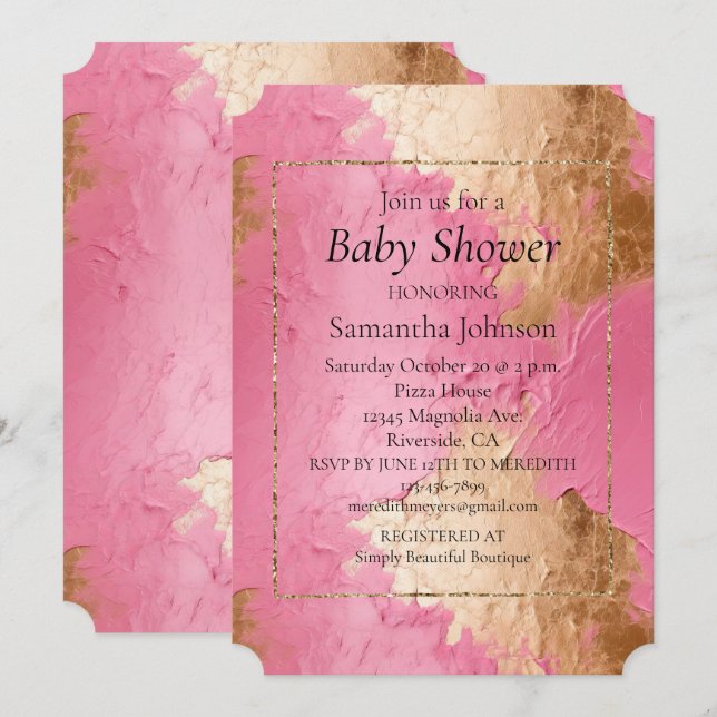 Invitación Glam Pink y Gold Baby Shower (Anverso / Reverso)