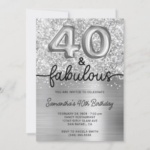 Invitación Glam plateado Purpurinoso 40 y fabuloso