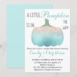 Invitación Glam Pumpkin Aqua Peach Naranja Purpurina Baby Sho