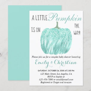 Invitación Glam Pumpkin Aqua Turquoise Purpurina Baby Shower