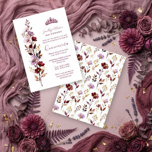 Invitación Glam Purple Botanical Branches Princess Tiara XVs