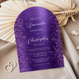 Invitación Glam Purple Brushed Purpurina Metalizado Boda