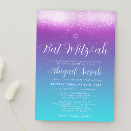 Invitación Glam Purple Verde azulada Bat Mitzvah