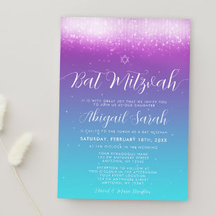 Invitación Glam Purple Verde azulada Bat Mitzvah