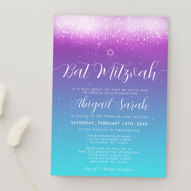Invitación Glam Purple Verde azulada Bat Mitzvah (Subido por el creador)