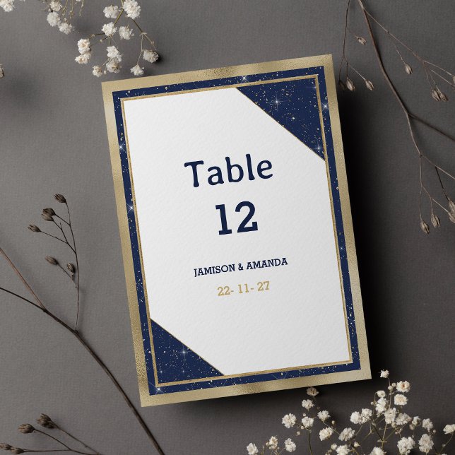 Invitación Glam purpurina azul azul dorado blanco Números de  (White gold navy blue glitter glam Table Numbers)