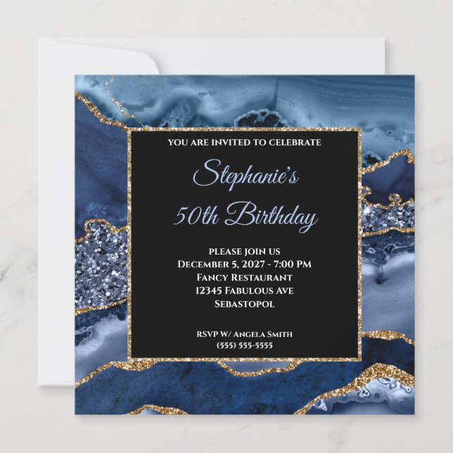 Invitación Glam, Purpurina de oro de la Marina Agate, 50 años (Anverso)