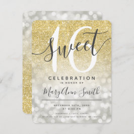 Invitación Glam, Purpurina de oro plateado, alumbra dulce 16