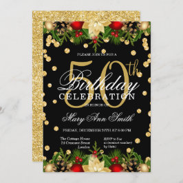 Invitación Glam, Purpurina de Oro y Festividad Roja, 50 años 