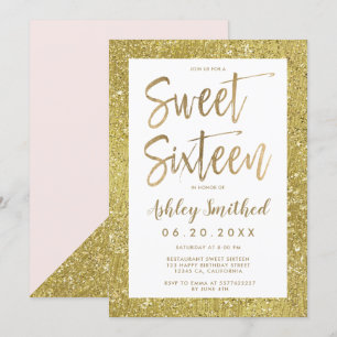 Invitación Glam purpurina oro Relieve metalizado rosa rubor d