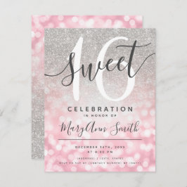 Invitación Glam, Purpurina Rosa de Plata Dorada, se ilumina a