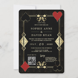 Invitación Glam QR Code Roaring 20's Gold Art Deco Boda