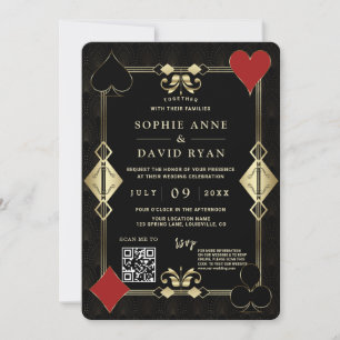 Invitación Glam QR Code Roaring 20's Gold Art Deco Boda