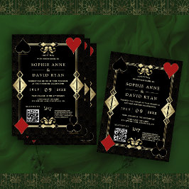 Invitación Glam QR Code Roaring 20's Gold Art Deco Boda