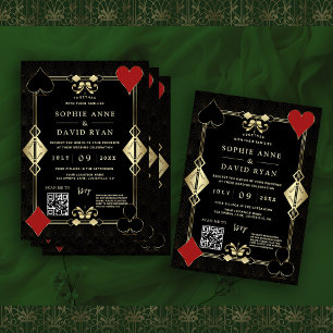 Invitación Glam QR Code Roaring 20's Gold Art Deco Boda