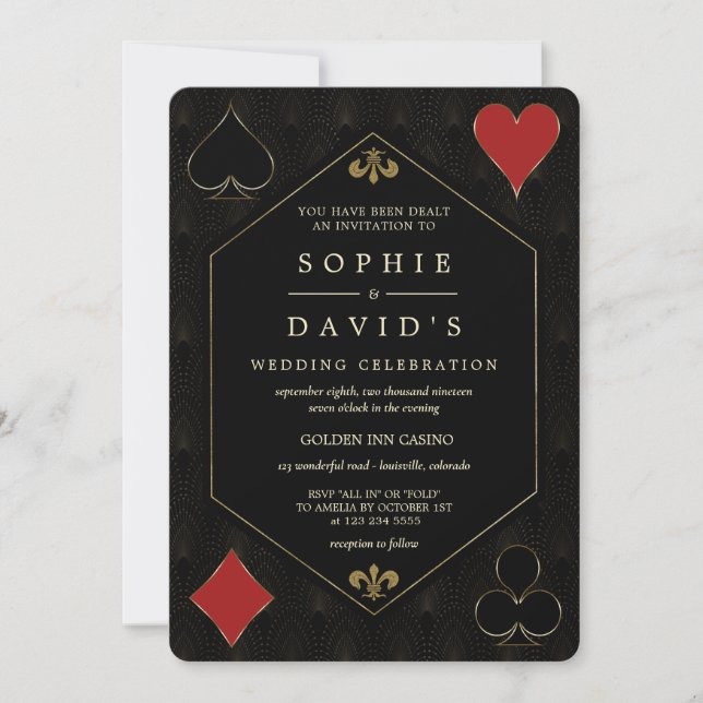 Invitación Glam QR Código Art Deco Gatsby Casino Poker Boda (Anverso)
